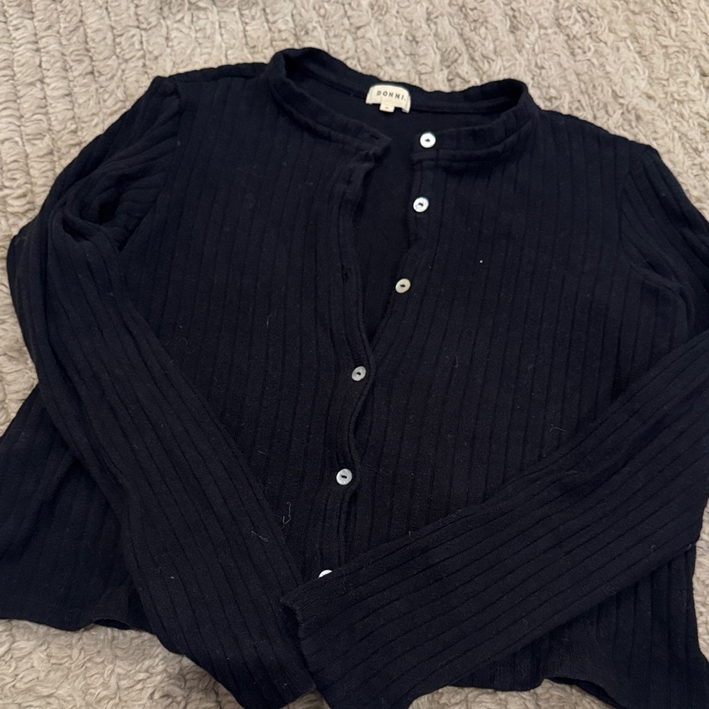 DONNI. Black Ribbed Cardigan size M